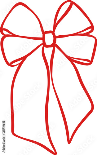 Red bow line art cute ribbon line art vector illustration, isolated