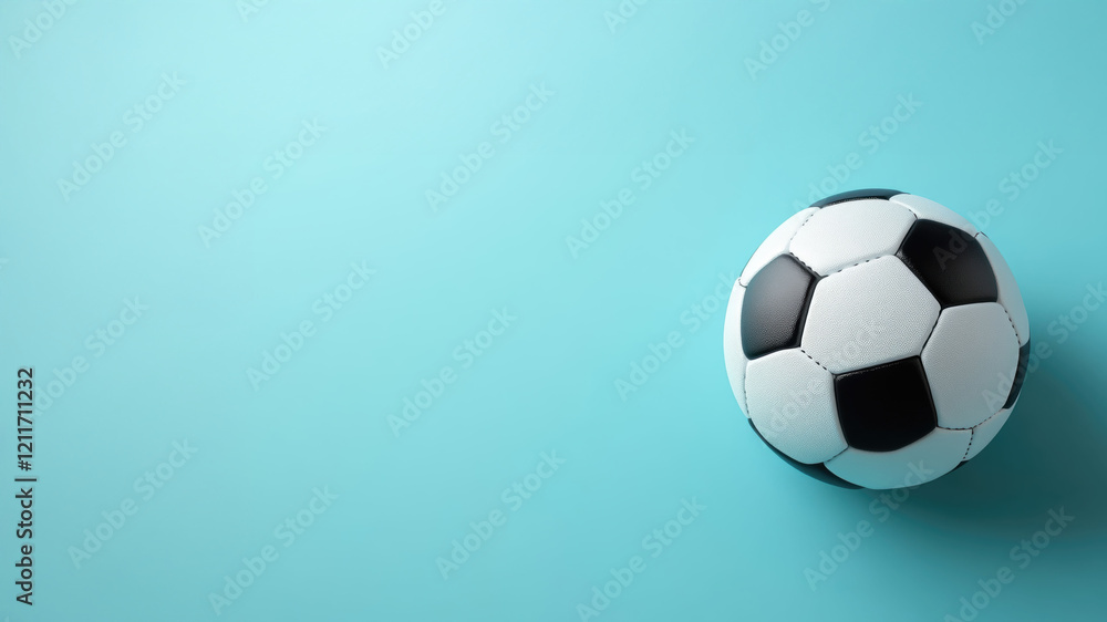 Naklejka premium Soccer ball on blue background reflecting simplicity and sporty aesthetic