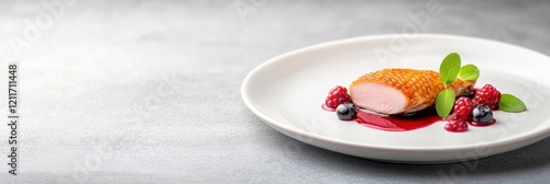 Wallpaper Mural Elegant plating of pan-seared duck breast drizzled with berry sauce enhances gourmet dining experience Torontodigital.ca