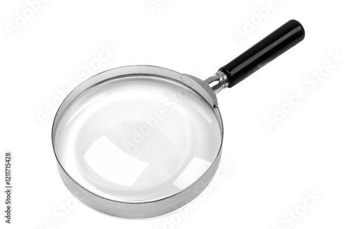 Innovative magnifying glass with black handle showcasing advanced optical technology isolated on transparent background photo