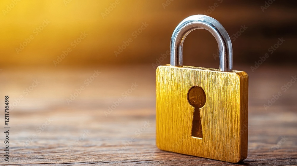 Fototapeta premium Golden Padlock on Rustic Wood: A Symbol of Security and Protection
