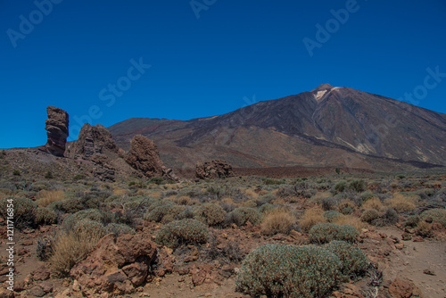 Obraz na płótnie The Roques de García rock formation below the volcano Teide w salonie