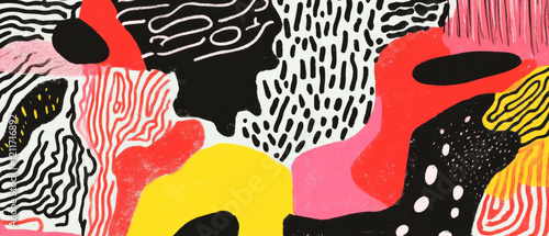 Creative exploration of hand-drawn patterns with vibrant colors and varied shapes for design photo