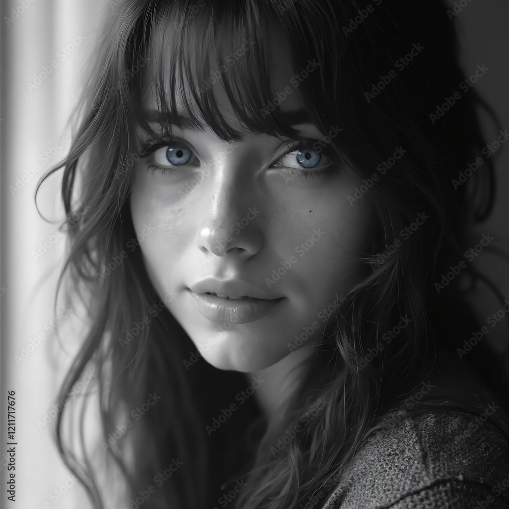 black and white portrait of a woman with bright blue eyes black and white portrait of a woman with bright blue eyes