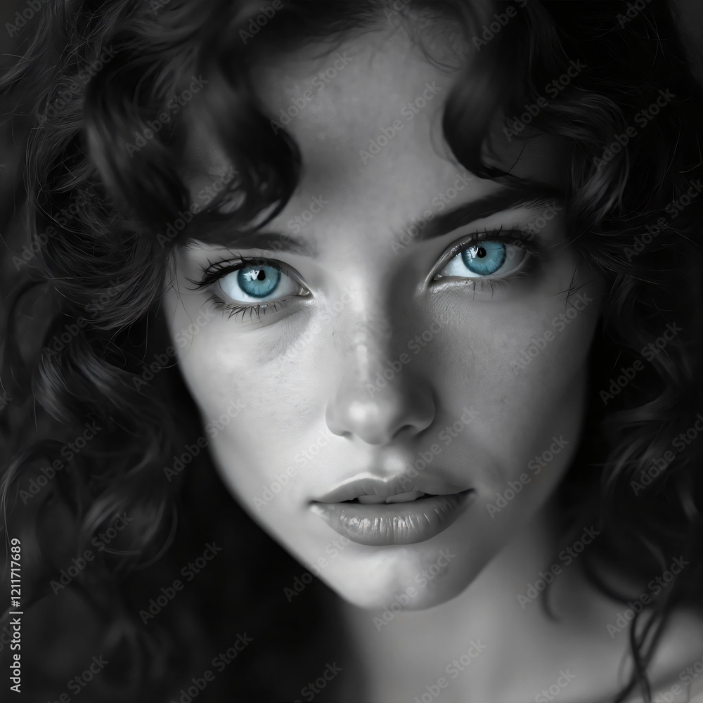 black and white portrait of a woman with bright blue eyes black and white portrait of a woman with bright blue eyes