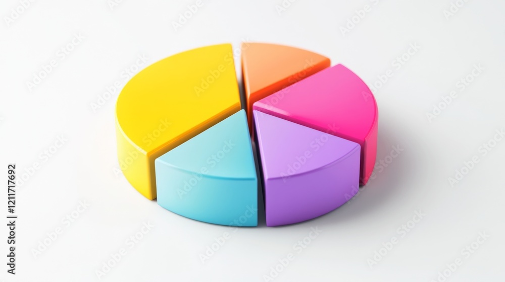 Fototapeta premium A simple, clear pie chart illustrating household financial planning, with different categories for savings, bills, and leisure, presented on a clean white surface.