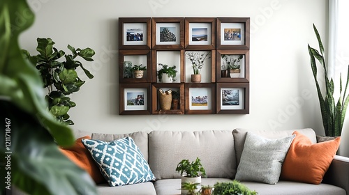 Wallpaper Mural Modern Living Room Decor with Photo Collage and Plants Torontodigital.ca