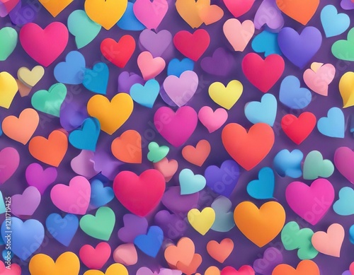Vibrant seamless heart pattern with rainbow colors, cheerful, festive