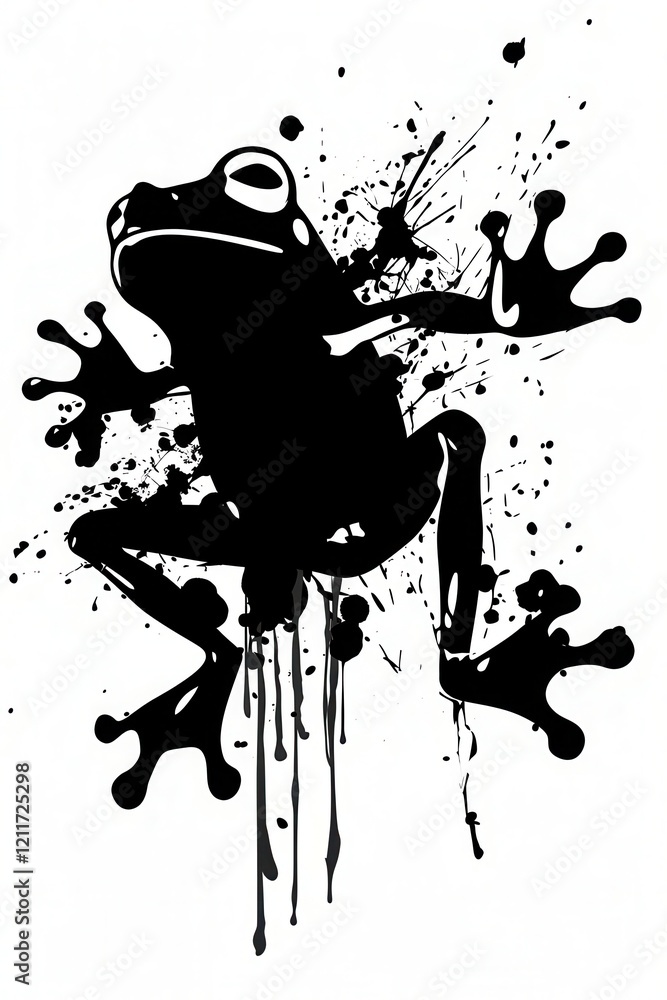 Obraz premium Frog graffiti silhouette, wild animal grunge icon, spray wall art symbol, grafitti tag isolated