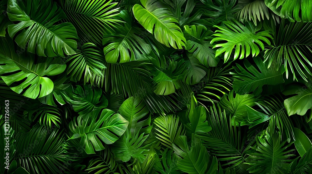 Fototapeta premium Lush Green Tropical Leaves Background for Nature and Garden Themes