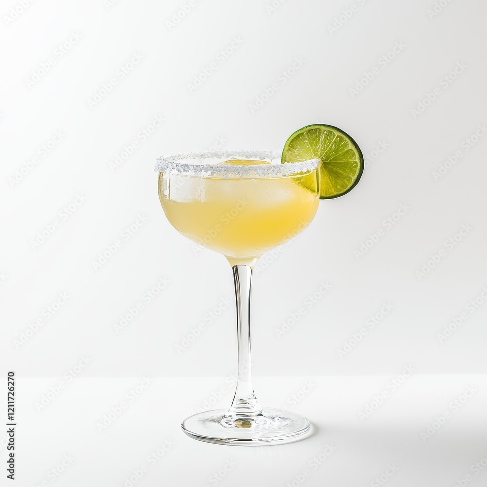 A tropical margarita with a salt rim and lime wedge, positioned against an isolated white background, minimalism art style A tropical margarita with a salt rim and lime wedge, positioned against an isolated white background, minimalism art style