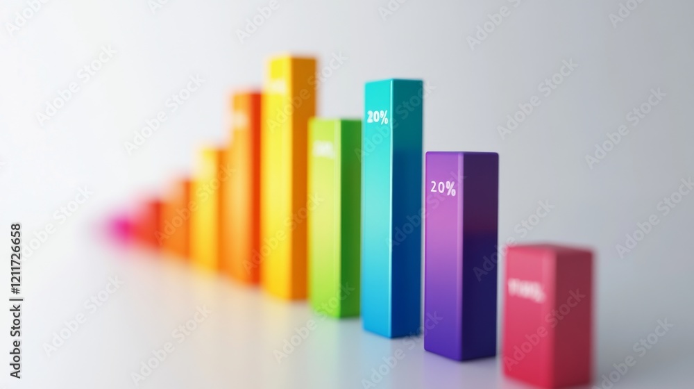 A vibrant D bar chart with rainbow-colored bars, each one labeled with clear data, set against a simple white background for an eye-catching presentation. A vibrant D bar chart with rainbow-colored bars, each one labeled with clear data, set against a simple white background for an eye-catching presentation.