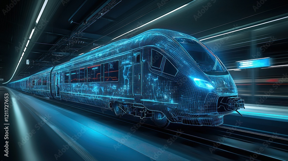 Naklejka premium Futuristic High-Speed Train: Digital Wireframe Design