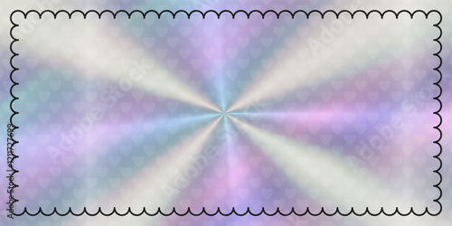 Hologram empty rectangular Sticker with hearts pattern. Holographic label in retro style. Simple geometric shape with rainbow y2k color. Blank Tag for your text.