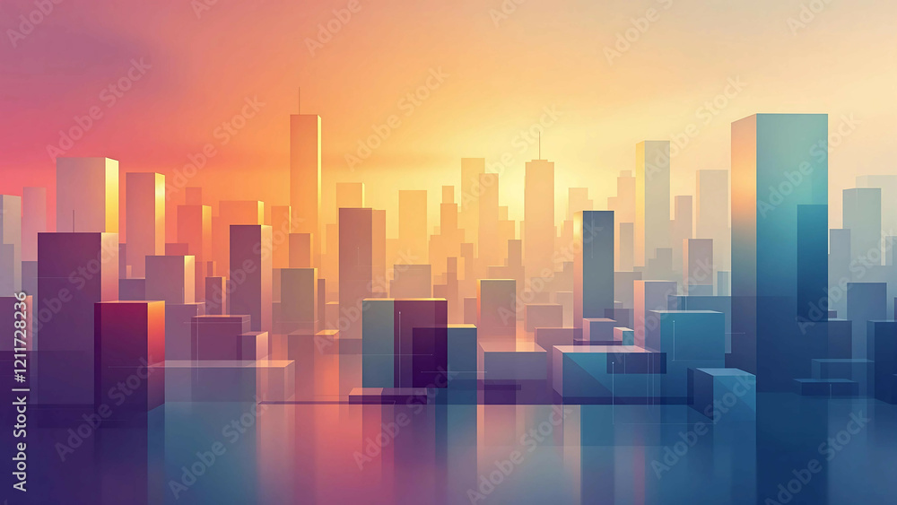 Abstract Cuboid Sunset Cityscape Abstract Cuboid Sunset Cityscape