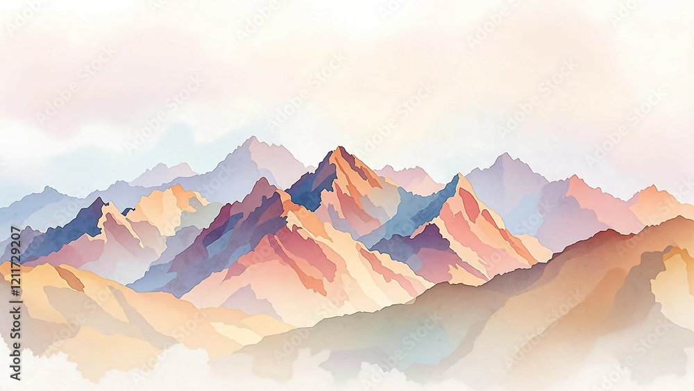 Fototapeta premium Misty Mountain Pastel Watercolor