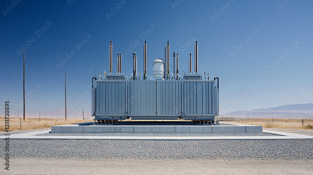 A large industrial electrical transformer standing in an open desert landscape under a clear blue sky symbolizing energy distribution and infrastructure
A large industrial electrical transformer standing in an open desert landscape under a clear blue sky symbolizing energy distribution and infrastructure