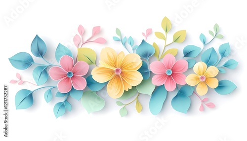 3D Paper-Cut Style Colorful Pastel Floral Pattern with Elegant Design for Soft and Artistic Decor