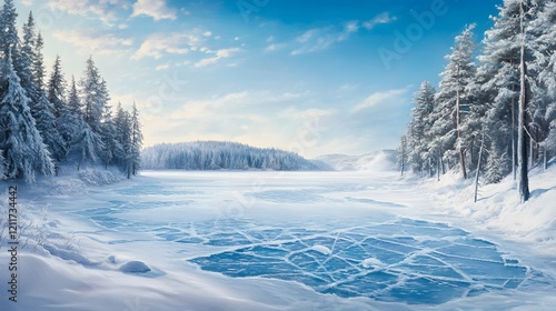 Wallpaper Mural Serene Winter Landscape With Frozen Lake And Snow Covered Pines Torontodigital.ca