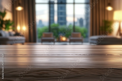 Wallpaper Mural Showcase empty wooden table living room interior photo modern space perspective tranquil atmosphere Torontodigital.ca