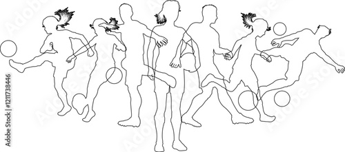 Soccer football player male and female silhouette outlines men and women group