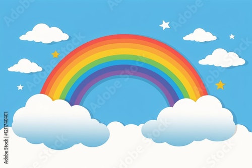 there is a rainbow in the sky with clouds and stars