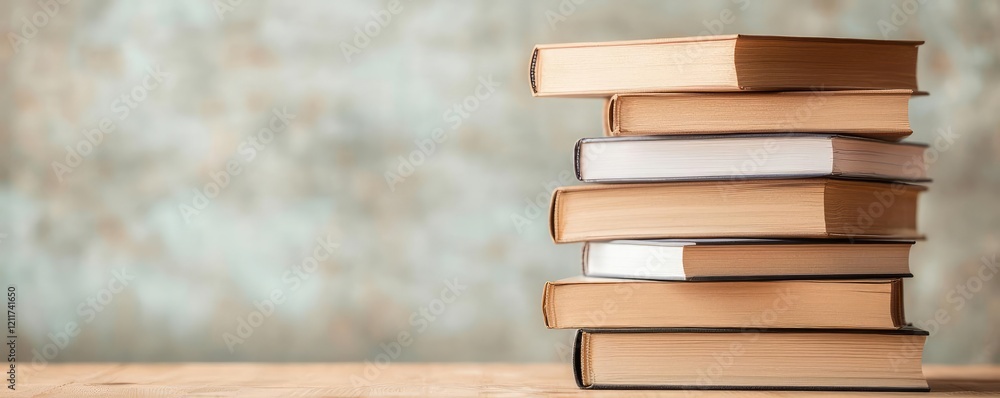 Virtual education concept. A stack of books on a wooden table with a rustic background. Virtual education concept. A stack of books on a wooden table with a rustic background.