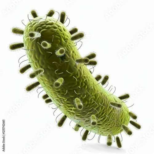 Microscopic view of rod shaped bacteria with pilli and fimbriae, important for bacterial conjugation and adhesion photo