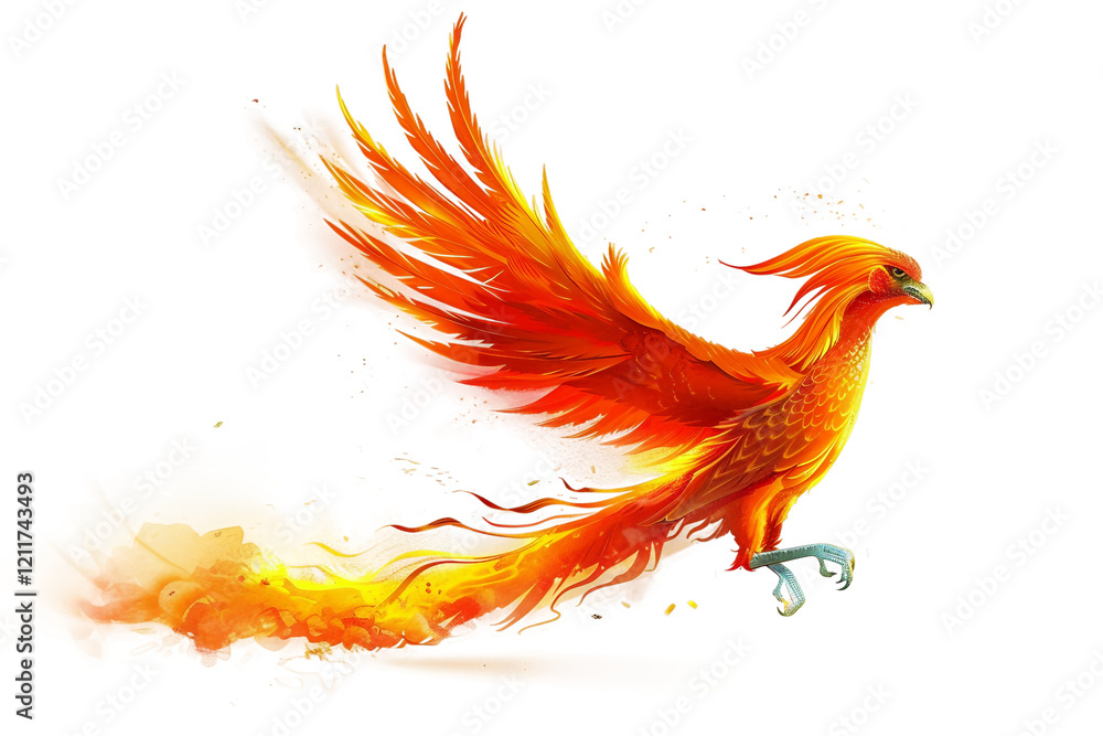Obraz premium Majestic mythical phoenix bird perched gracefully, radiating power and beauty isolated on transparent background