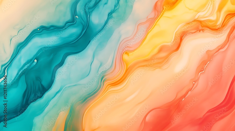 Abstract Fluid Art Teal Orange Yellow Hues Abstract Fluid Art Teal Orange Yellow Hues