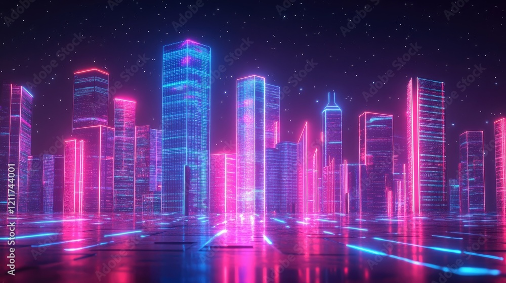 urban architecture, cityscape with space and neon light effect urban architecture, cityscape with space and neon light effect