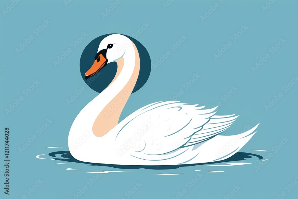 Fototapeta premium there is a white swan floating on the water with a blue background