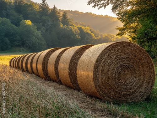 Wallpaper Mural Fields with round hay under evening sky and warm sunlight on peaceful countryside Torontodigital.ca