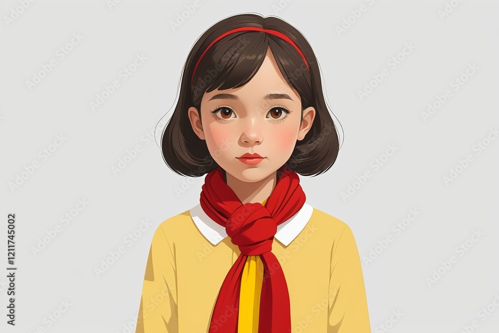 cartoon girl with a red scarf and yellow shirt cartoon girl with a red scarf and yellow shirt