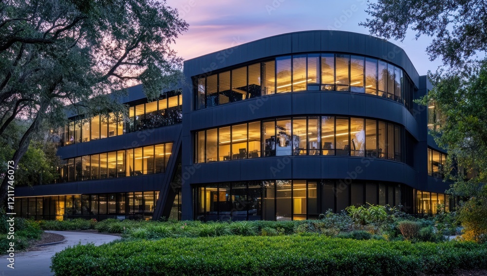 Fototapeta premium Modern Corporate Office Building at Dusk