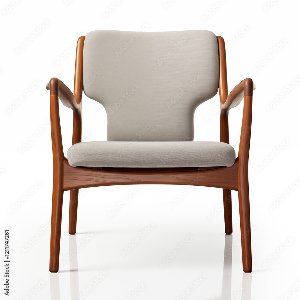 MidCentury Modern Armchair Beige Upholstery Wooden Legs MidCentury Modern Armchair Beige Upholstery Wooden Legs