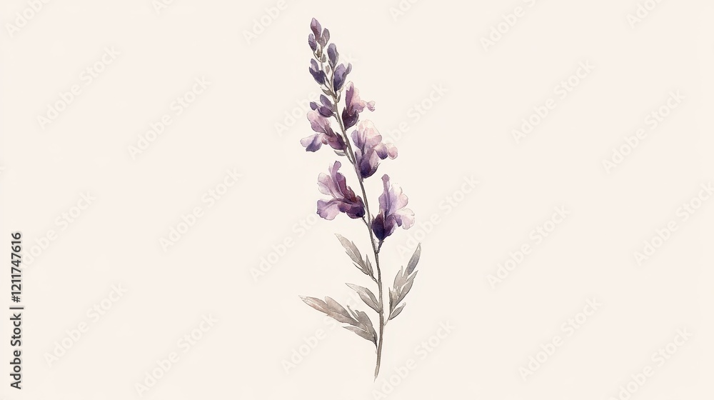 Elegant Watercolor Snapdragon Stem Elegant Watercolor Snapdragon Stem
