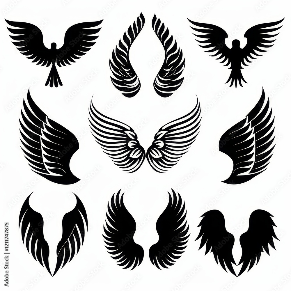 Obraz premium Wings flat icon, angel wings emblem, bird feathers minimal silhouette, pigeon sign, spirituality symbol