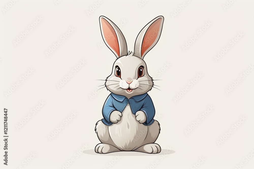 Fototapeta premium cartoon rabbit with blue shirt sitting on its hind legs