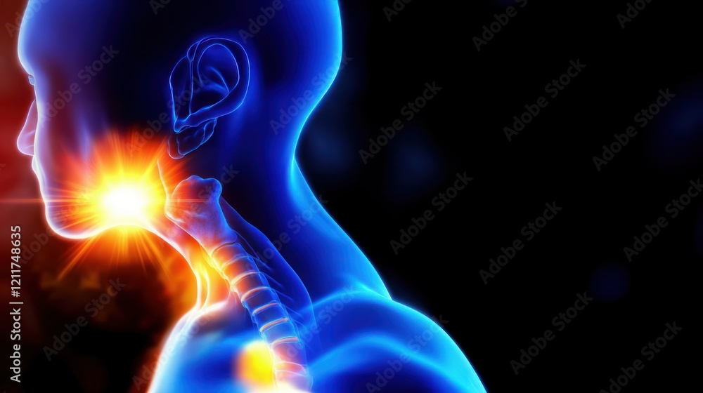 Glowing blue and orange close up of an arthritic joint with pain radiating from it on a black background, suggests asthma cough, cold, flu consultations, and remedies like decongestants Glowing blue and orange close up of an arthritic joint with pain radiating from it on a black background, suggests asthma cough, cold, flu consultations, and remedies like decongestants