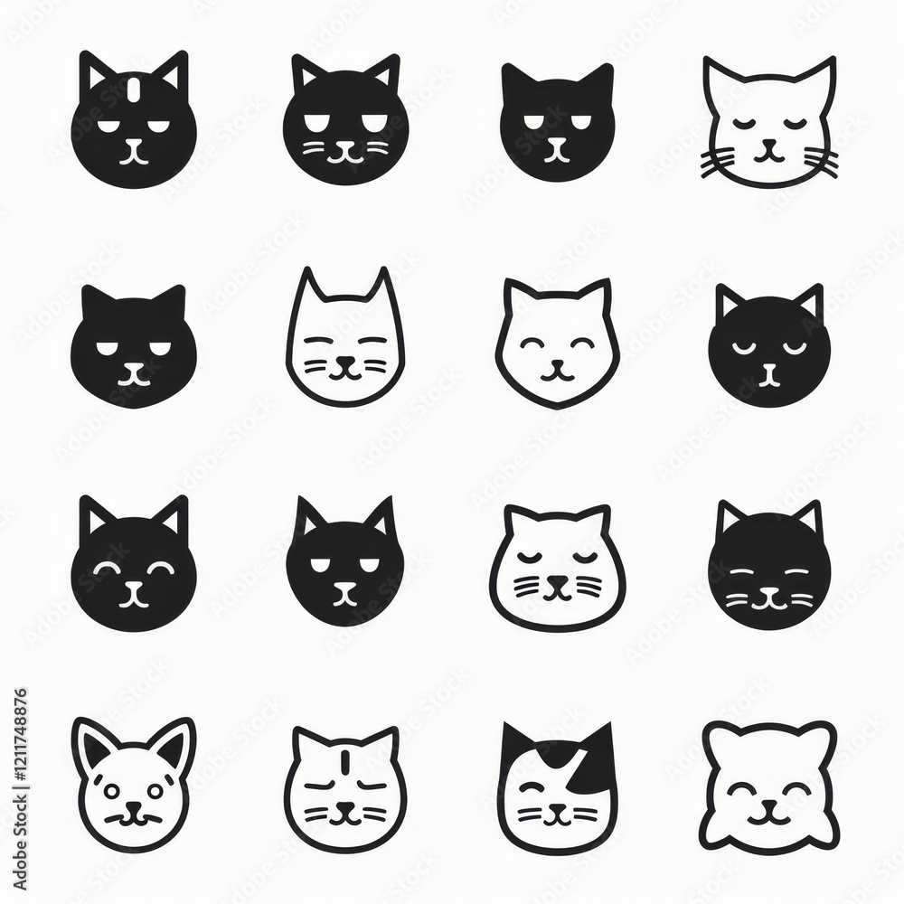 Cat flat icon, minimal kitten symbol, kitty sign isolated, pet pictogram, cat set on white Cat flat icon, minimal kitten symbol, kitty sign isolated, pet pictogram, cat set on white