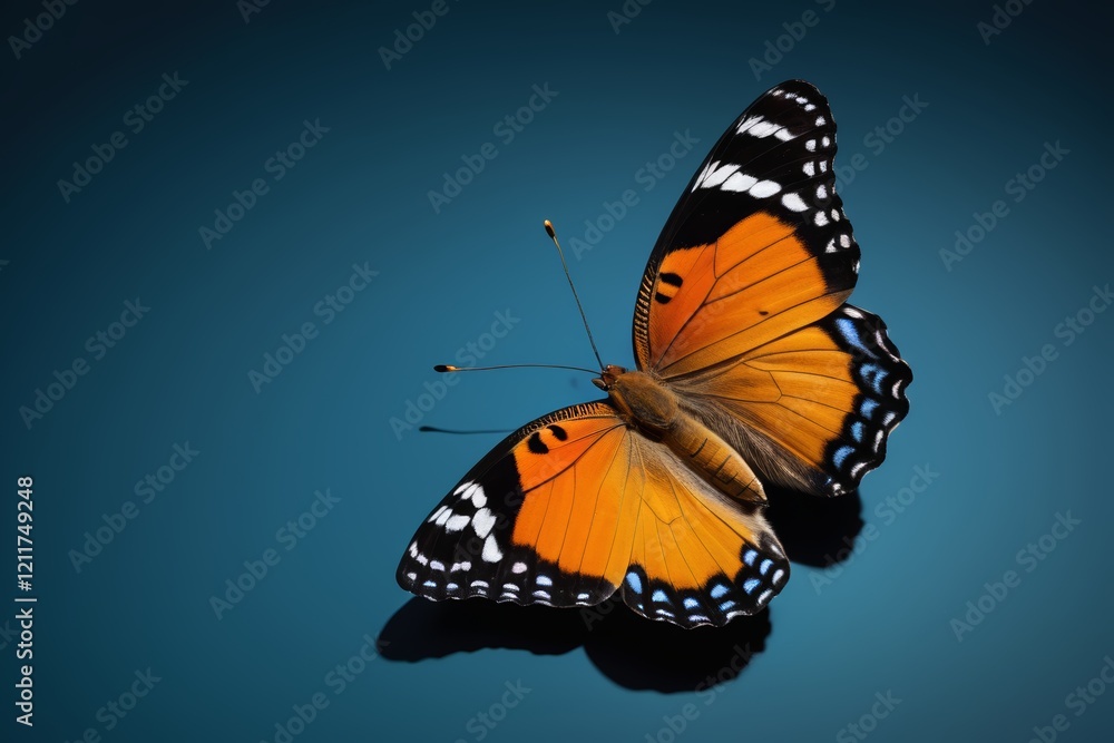 Fototapeta premium there is a butterfly that is sitting on a blue surface