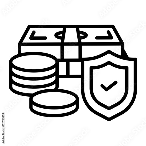 Image icon for protecting assets. Includes bills, coins and shields.