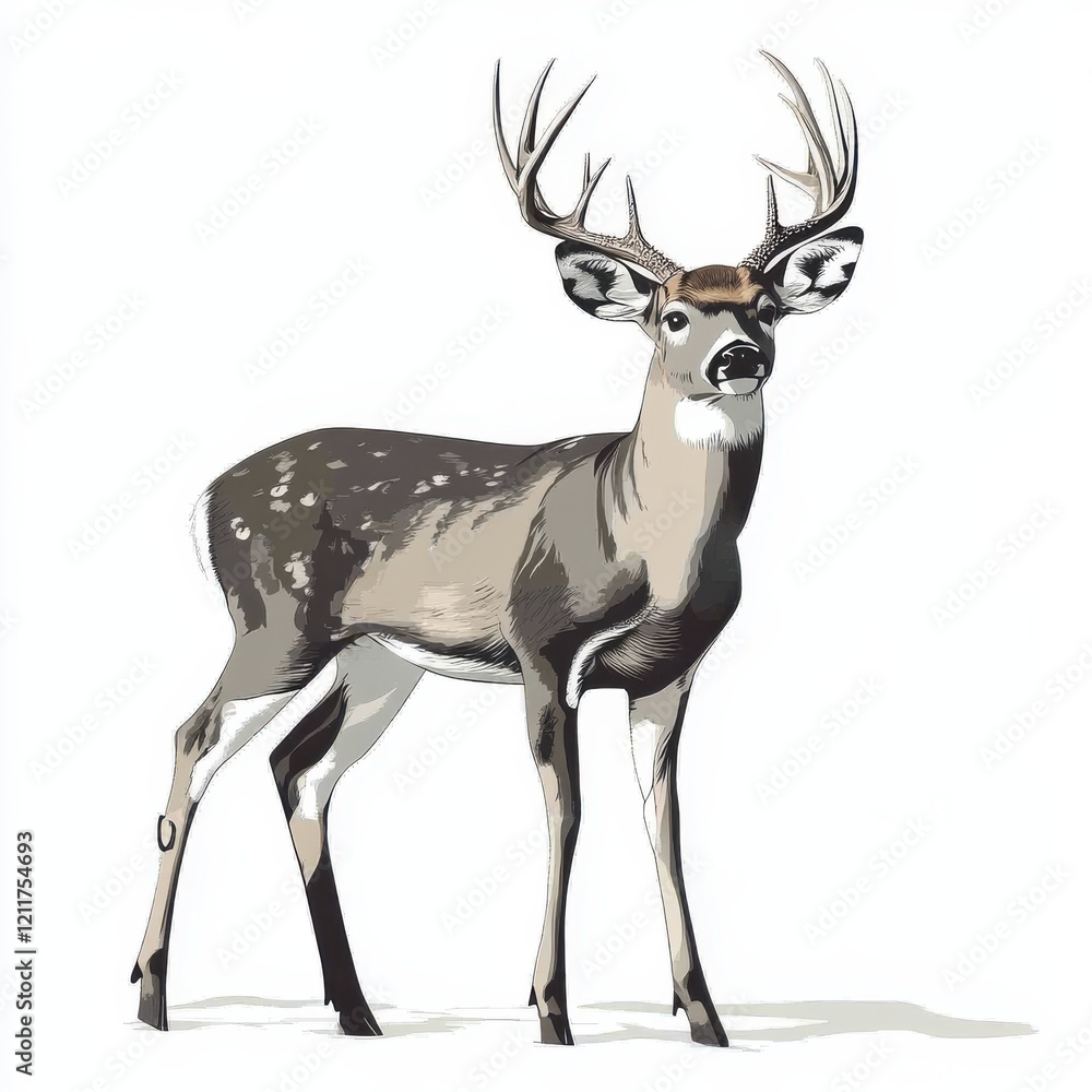 Fototapeta premium Majestic buck in detailed illustration