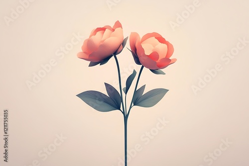 A Single Peony Flower with Three Blooms in Pink and White for Elegant and Romantic Designs photo