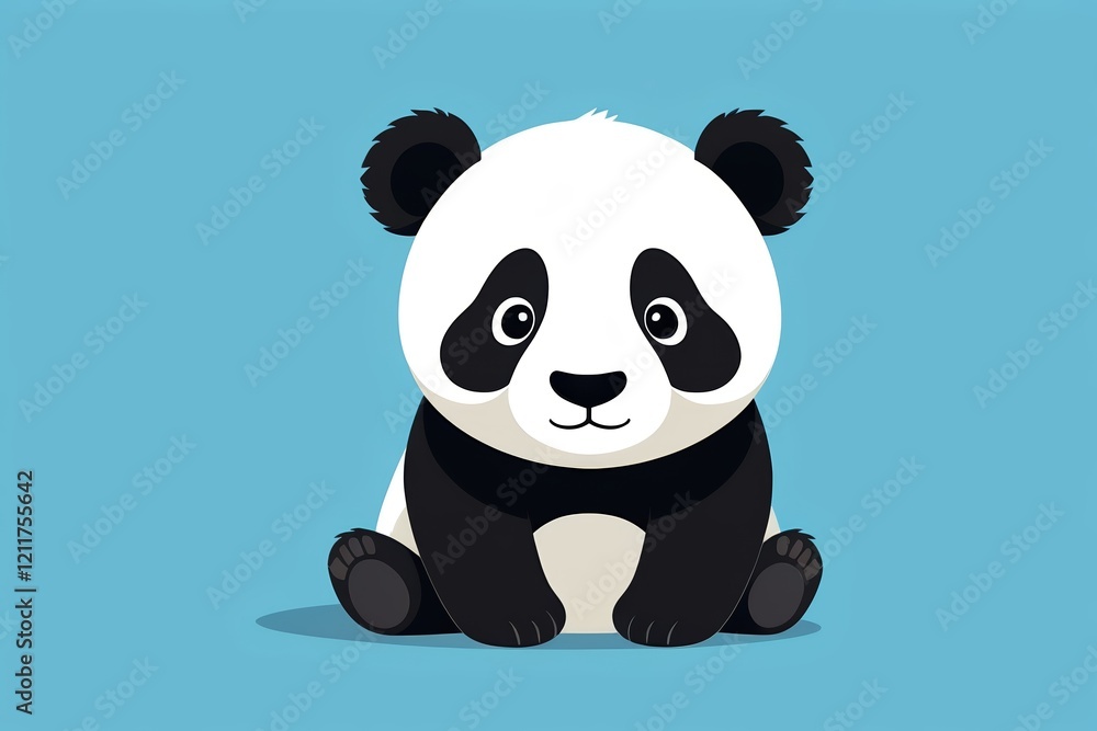 Naklejka premium panda bear sitting on the ground with a blue background