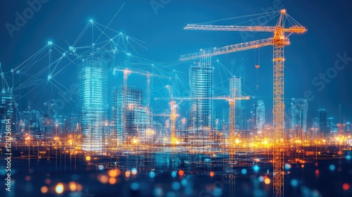 Fototapeta Naklejka Na Ścianę i Meble -  Urban landscape with digital construction models