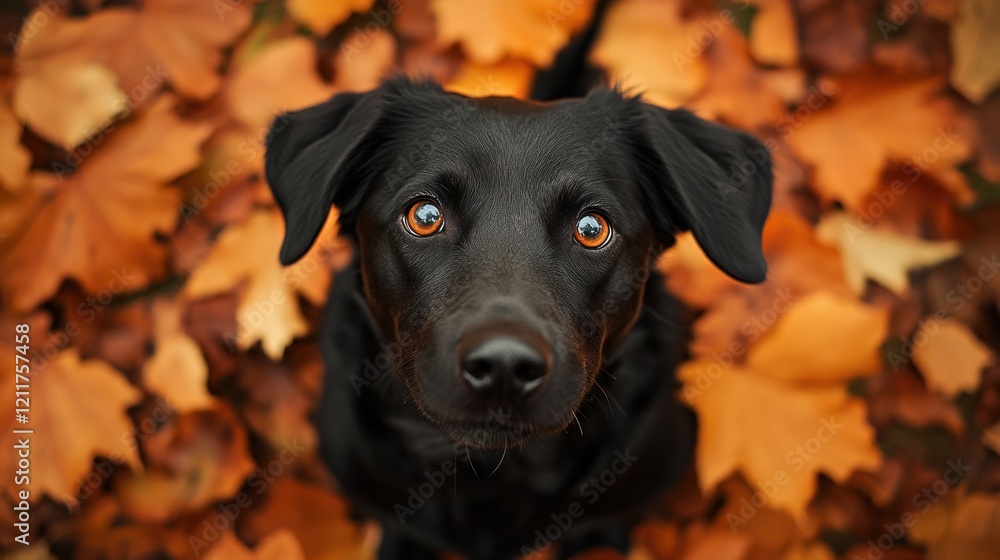 Adorable Black Dog Amidst Autumn Leaves Adorable Black Dog Amidst Autumn Leaves