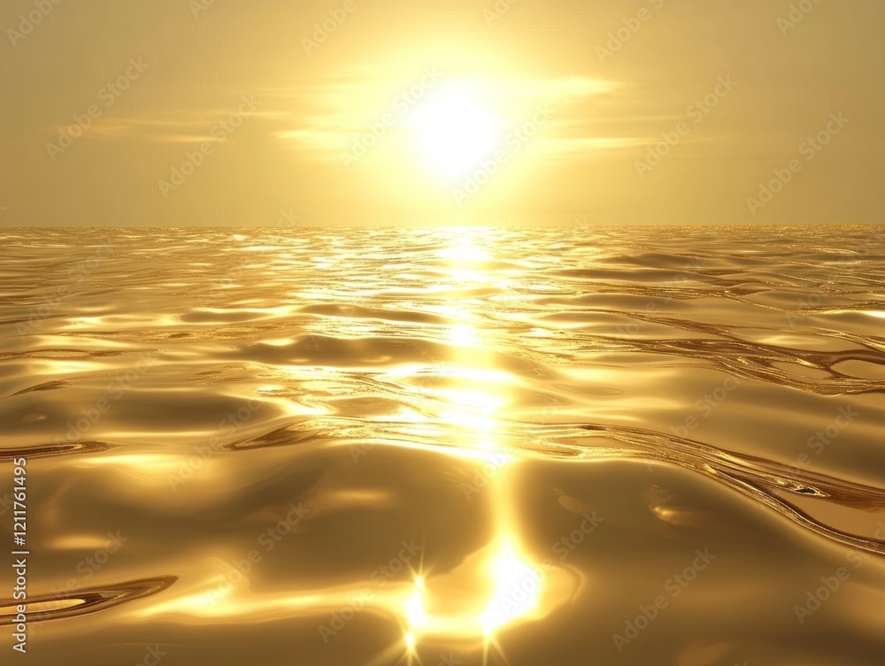 Golden Sunset over the ocean waves, vibrant light reflecting on the water surface Golden Sunset over the ocean waves, vibrant light reflecting on the water surface