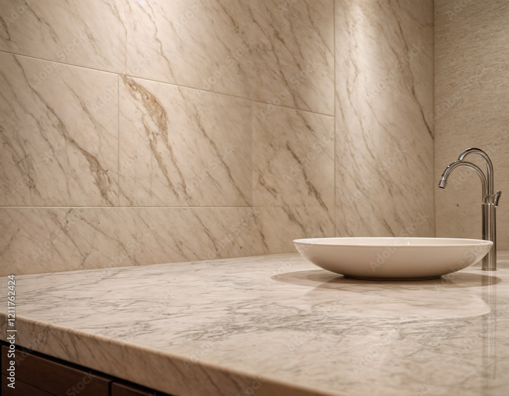 Empty white marble table top with blur tile wall bathroom background Empty white marble table top with blur tile wall bathroom background